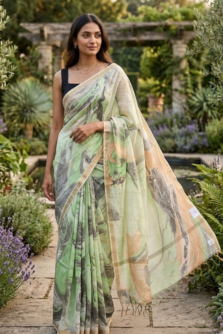 Khatan Semi Silk Marble Print Green and Black.