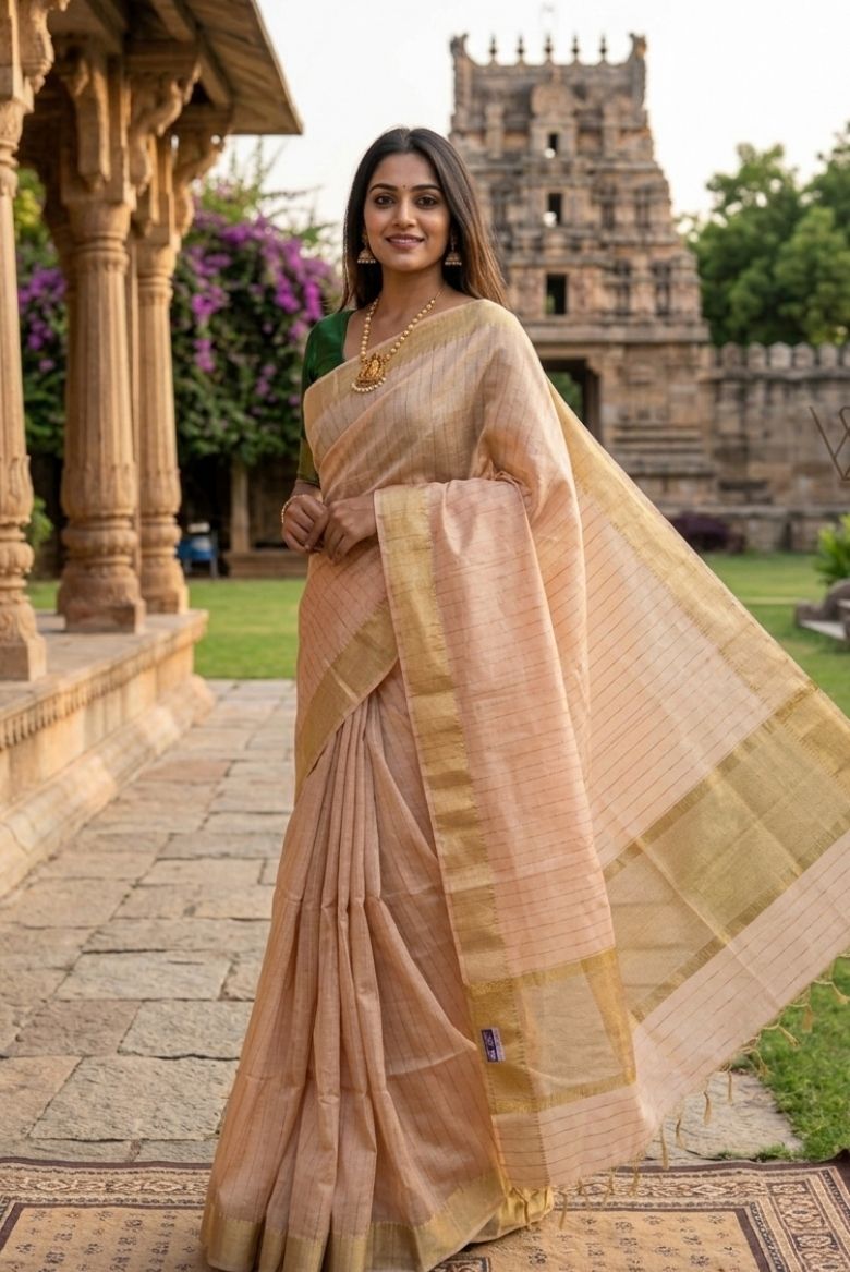 Cream Kota Mini Check Mangalagiri Silk